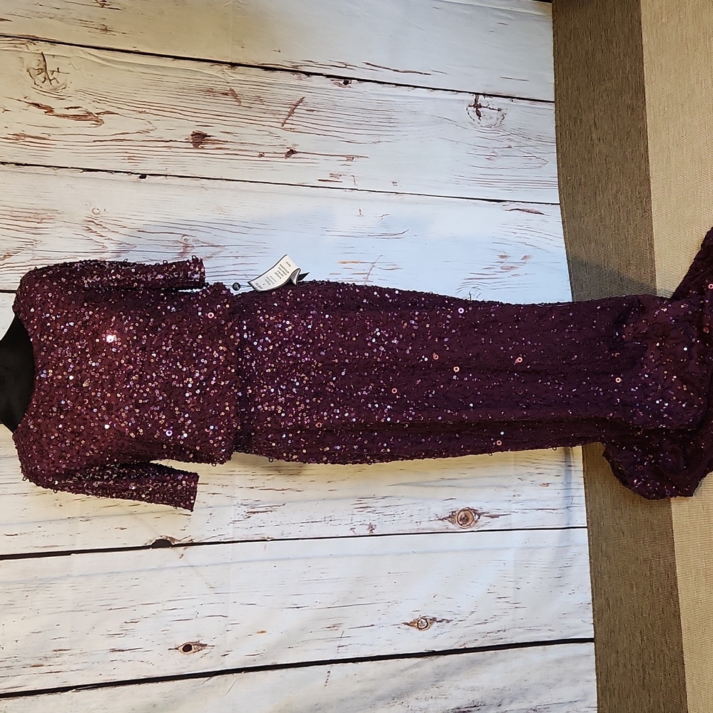 Adrianna Papell Beaded Long Blouson Dress Cassis 8 NWT - Picture 3 of 16
